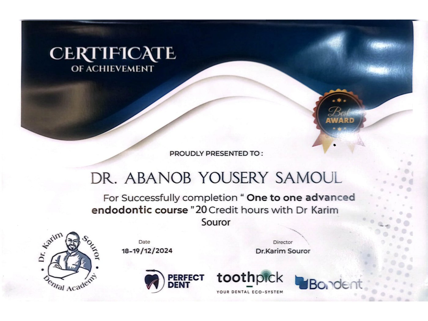 One to one advanced endodontic course